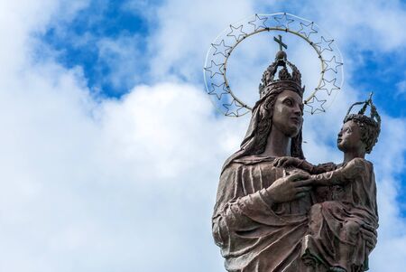 TRAPANI, ITALY - FEBRUARY 25, 2014: Mary star of the sea monument in front of the port in Trapani, Italy. The statue is 5,10 metres high and was made to protect sailors and fishermen.のeditorial素材