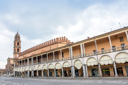 FAENZA, ITALY - MARCH 9, 2015: day view of Piazza del Popolo in Faenza, Italy. Faenza is the capital of ceramics in Emilia-Romagna region.のeditorial素材