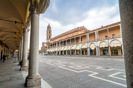 FAENZA, ITALY - MARCH 9, 2015: day view of Piazza del Popolo in Faenza, Italy. Faenza is the capital of ceramics in Emilia-Romagna region.のeditorial素材