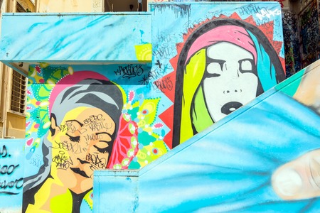 POTENZA, ITALY - MARCH 13, 2015: urban wall with street art and graffiti in Potenza, Italy. Potenza is the highest regional capital city in Italy.のeditorial素材