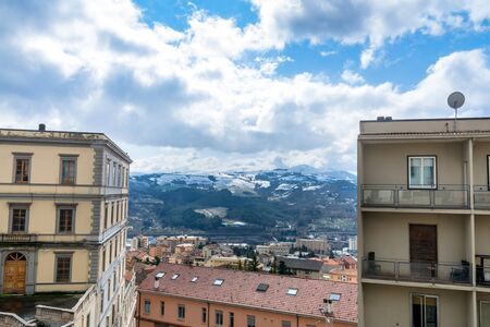 POTENZA, ITALY - MARCH 13, 2015: panoramic day view of city and mountains in Potenza, Italy. Potenza is the highest regional capital city in Italy.のeditorial素材
