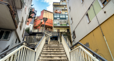 POTENZA, ITALY - MARCH 13, 2015: day view of downtown street with stairs in Potenza, Italy. Potenza is the highest regional capital city in Italy.のeditorial素材