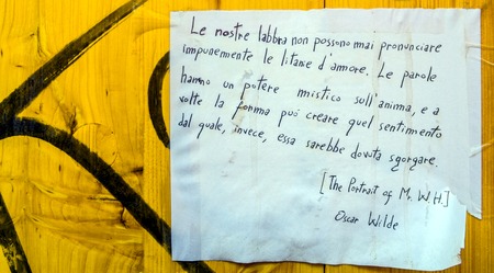 POTENZA, ITALY - MARCH 13, 2015: detail of public wall with Oscar Wilde quotation in Potenza, Italy. Oscar Wilde is probably the most famous quotesmith in literary historyのeditorial素材