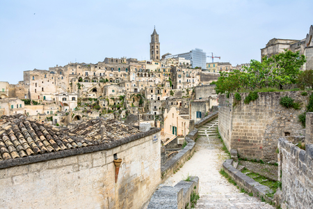 MATERA, ITALY - MAY 15, 2015: day view of Sassi di Matera ancient town in Matera, Italy. The city is a UNESCO World Heritage site and European Capital of Culture for 2019.のeditorial素材