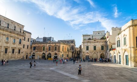 LECCE, ITALY - MAY 16, 2015: day view of Piazza del Duomo square in Lecce, Italy. Lecce is the main city of the Salentine Peninsula, a sub-peninsula at the heel of Italy.のeditorial素材
