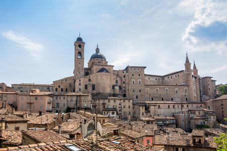 Urbino, Italy - August 13, 2015: view of skyline with Ducal Palace in Urbino, Italy.のeditorial素材