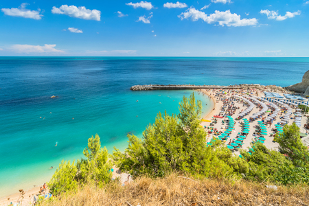 Sirolo, Italy - August 17, 2016: day view of famous Urbani beach in Sirolo, Italy. Mount Conero Natural Reserve Regional Park is a unique ecological environment.のeditorial素材