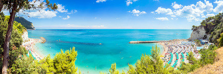 Sirolo, Italy - August 17, 2016: day view of famous Urbani beach in Sirolo, Italy. Mount Conero Natural Reserve Regional Park is a unique ecological environment.のeditorial素材