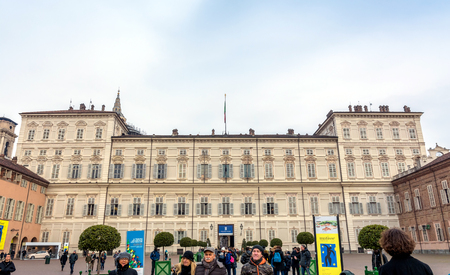 Turin, Italy - December 31, 2015: tourists in front of Royal Palace in Turin, Italy.のeditorial素材