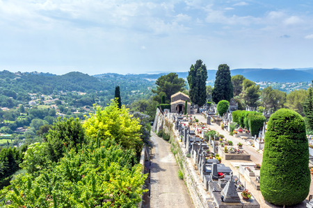 panoramic view and cemetery in Saint Paul de Vence, Provence, Franceの写真素材