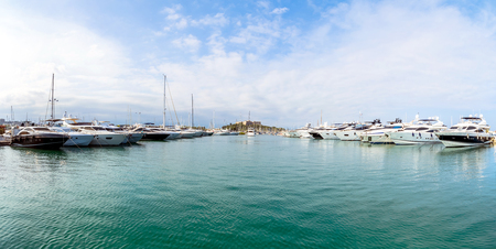 Antibes, France - July 01, 2016: wide angle view of port Vauban with  yachts in Antibes, France. Port Vauban is the largest marina in the Mediterranean Sea.のeditorial素材