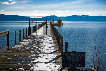 This Pier Closes From Dusk to Dawnの写真素材