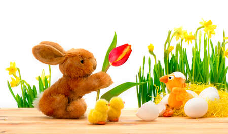 Funny cartoon rabbit eggs and handmade with colorful Easter holidays