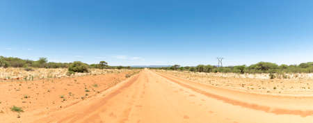 Panoramic view of a desertic Namibian road landscapeの写真素材