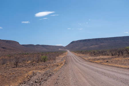 View of a desertic Namibian road landscapeの写真素材