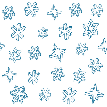 Set of 3D hand drawn snowflakes. Christmas seamless pattern. Vector illustration.のイラスト素材