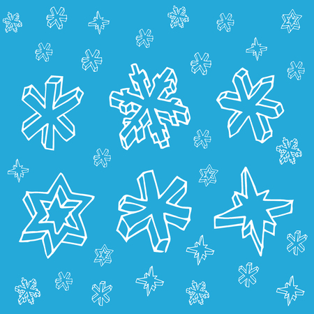 Set of 3D hand drawn snowflakes. Christmas seamless pattern.のイラスト素材