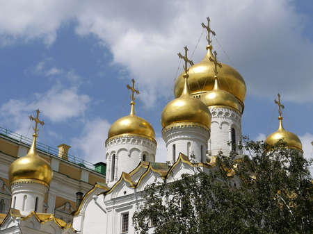 Golden onion towers in the Kremlin - Moscow - Russiaの写真素材