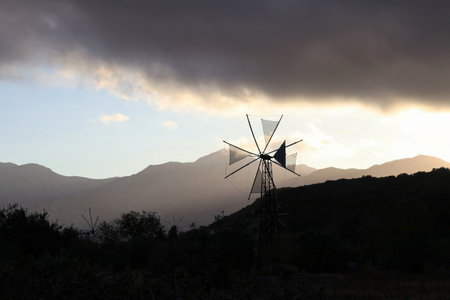 traditional windmill - Lasithi Plateau, Crete, Greeceの写真素材