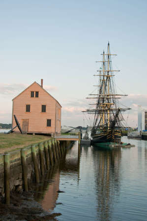 old galleon and old harbor in Salem massachusets Usaのeditorial素材