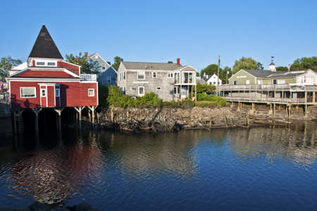 KENNEBUNKPORT, MAINE, USA - JULY 2011 - Houses and shops built on piles on July 30, 2011 in Kennebunkport, Maine, USAのeditorial素材