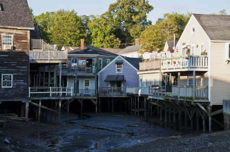 KENNEBUNKPORT, MAINE, USA - JULY 2011 - Houses and shops built on piles on July 30, 2011 in Kennebunkport, Maine, USAのeditorial素材