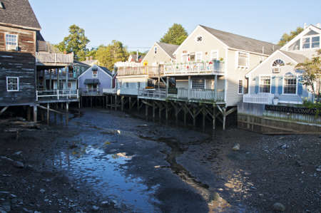 KENNEBUNKPORT, MAINE, USA - JULY 2011 - Houses and shops built on piles on July 30, 2011 in Kennebunkport, Maine, USAのeditorial素材