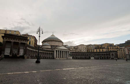 view, square and statues in Piazza Plebiscito, Naples, Italyの写真素材