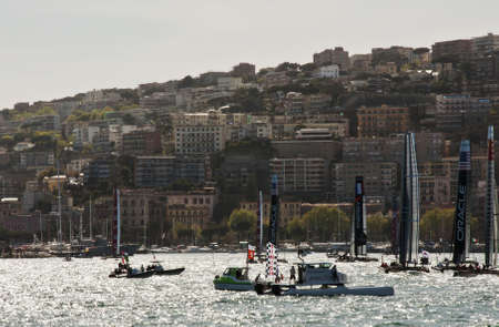 NAPLES - APRIL 12: catamaran of all teams race during the americaのeditorial素材