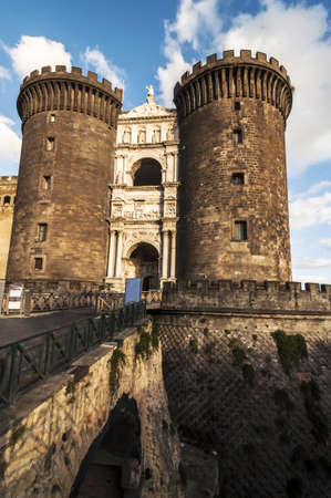 facade and towers of Maschio Angioino, Naples, Italyのeditorial素材