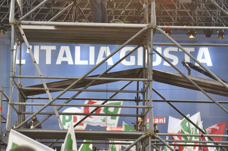 NAPLES - FEBRUARY 21: Pierluigi Bersani speeches at election rally for italian election campaign. Bersani is the leader of italian democratic party. on february 21, 2013 in Naplesのeditorial素材