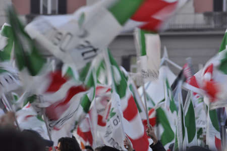 NAPLES - FEBRUARY 21: Pierluigi Bersani speeches at election rally for italian election campaign. Bersani is the leader of italian democratic party. on february 21, 2013 in Naplesのeditorial素材