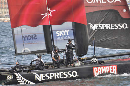 NAPLES - APRIL 20: the catamaran of team races during the americaのeditorial素材