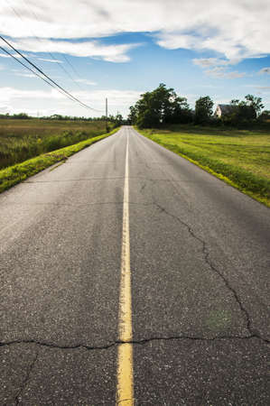 an amercian road in the Maine countrysideの写真素材