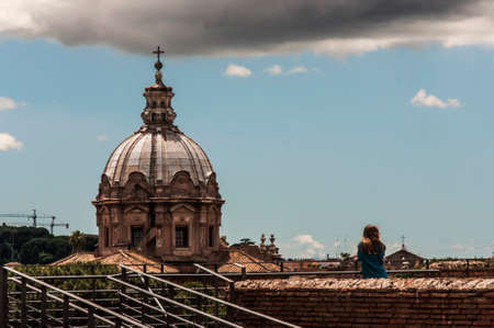 view of the church dome in Rome, Italyの写真素材