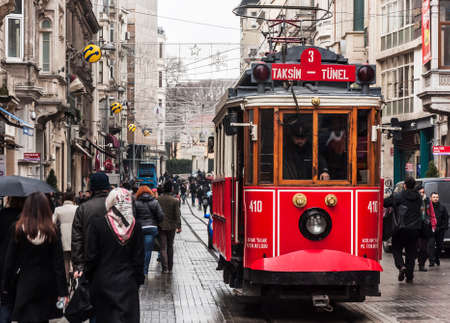the old tram in Taksim, Istanbul, Turkey のeditorial素材