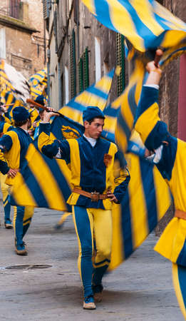 flag-flyers before the Palio in Siena, Italyのeditorial素材
