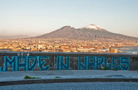 view of the city of Naples and the mount Vesuvius, Italy