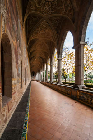 the beautiful cloister next to St Chiara Church in Naples, Italyのeditorial素材