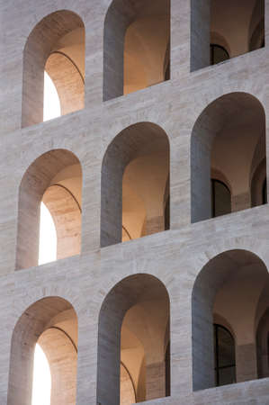 view fo the monumental design of Palazzo della civilt Italiana in Romeの写真素材