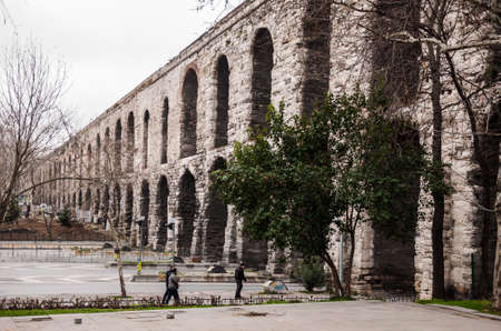 ISTANBUL - FEBRUARY 11  the old roman aqueduct in the city of Istanbul on February 11, 2013 in Istanbul, Turkeyのeditorial素材