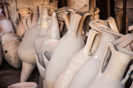 amphora among archeologic ruins of Pompeii in Italyの写真素材