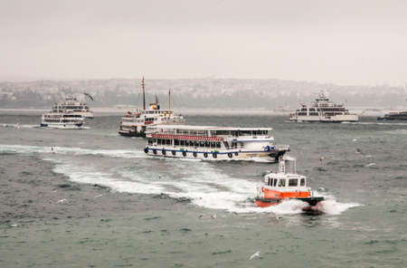 ISTANBUL - FEBRUARY 11: view of the Bosphorus and the boats on February 11, 2013 in Istanbul