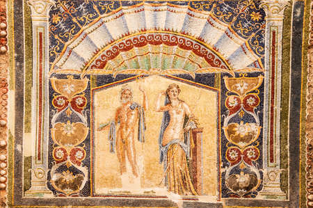 Roman mosaic in the lost city of Herculaneum, Italyのeditorial素材