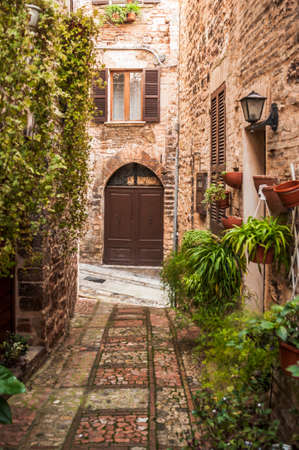 medieval building in the small town of Spello, Italyの写真素材