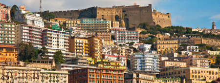 NAPLES - MARCH 19: view from the seafront of the city and its buildings on March 19, 2011 in Naples, Italyのeditorial素材