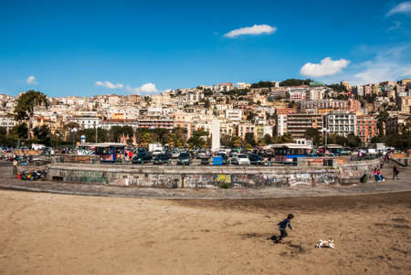 NAPLES - MARCH 19: view from the seafront of the city and its buildings on March 19, 2011 in Naples, Italyのeditorial素材