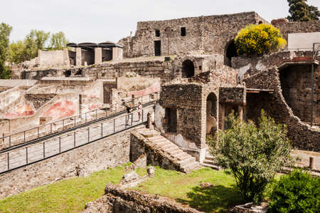 POMPEII APRIL 28: view of the Roman archeologic ruins of the lost city of Pompeii on April 28, 2013 in Pompeii, Italyのeditorial素材