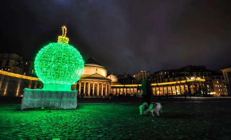 christmas decoration in Piazza Plebiscito in Naples, Italyのeditorial素材