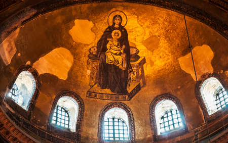 mosaics inside the famous Basilica of Hagia Sophia in Istanbul, Turkeyのeditorial素材